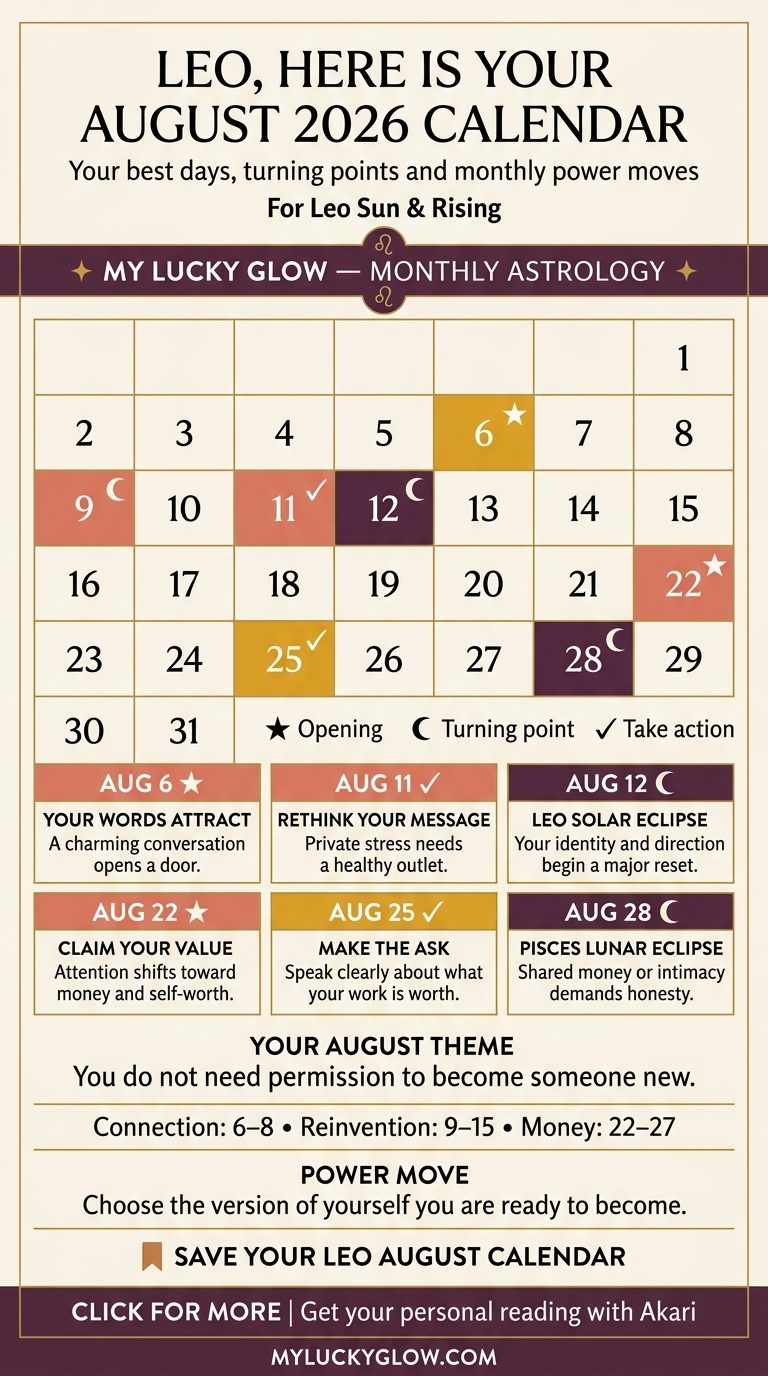 Leo August 2026 astrology calendar showing best days and key dates